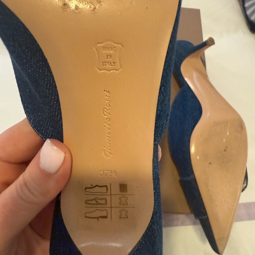 Gianvito Rossi Blue Portofino Mules with Bow Detail - Picture 4 of 6
